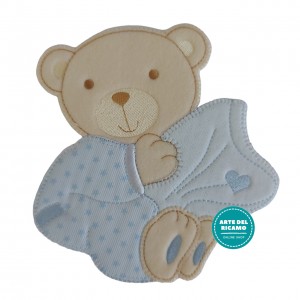 Tender Teddy Bear with Baby Blanket Iron-on Patch - Light Blue